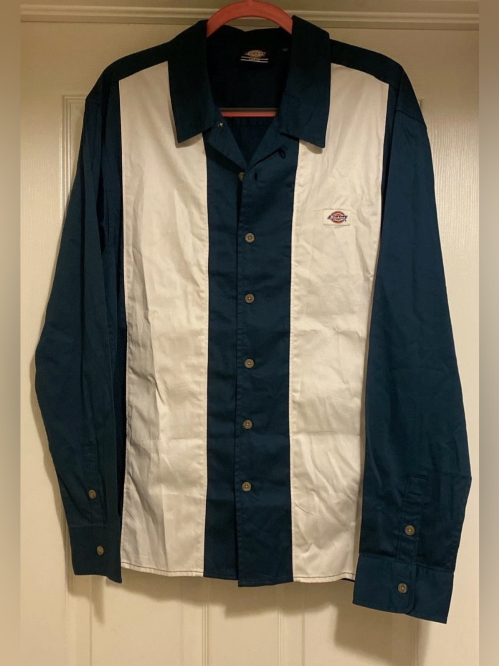 Dickies Mens Westover Long Sleeve Button Dark Blue Colorblock Shirt Sz L